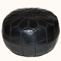 Moroccan Black Leather Pouf