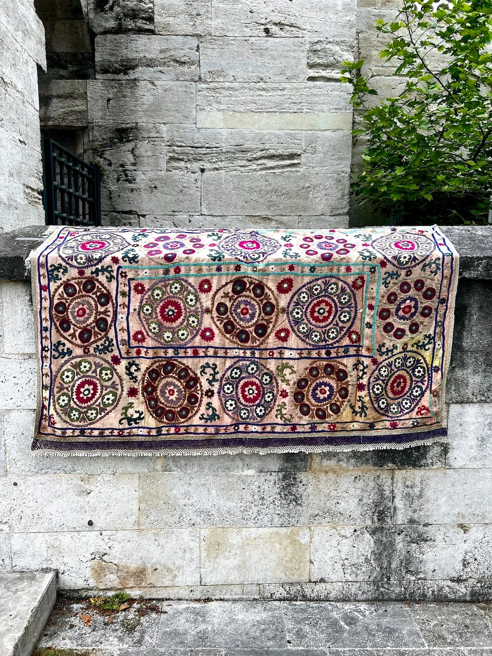 Antique Suzani Fabric- 48" X 70" - Image 5