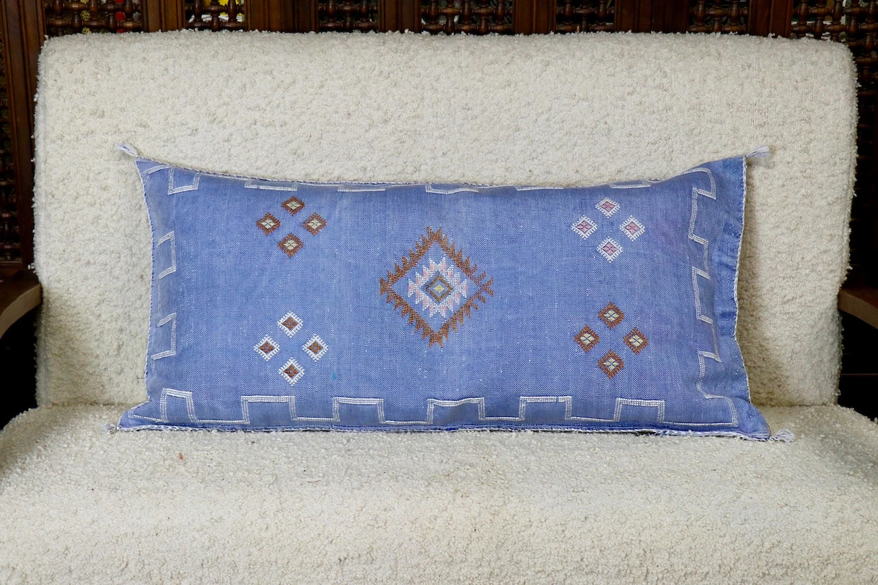 Blue Moroccan Cactus Silk Pillow - Image 3