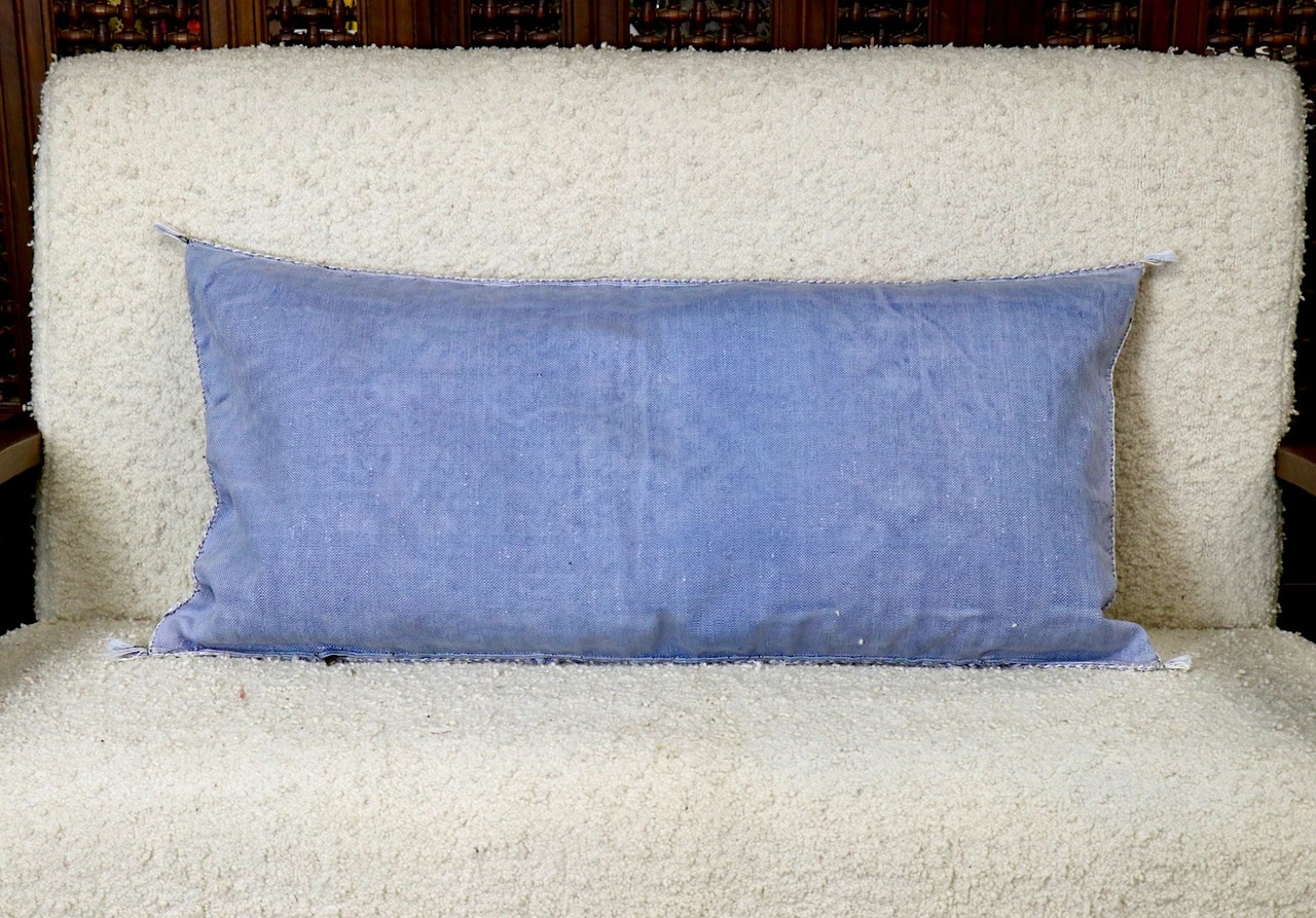 Blue Moroccan Cactus Silk Pillow - Image 4