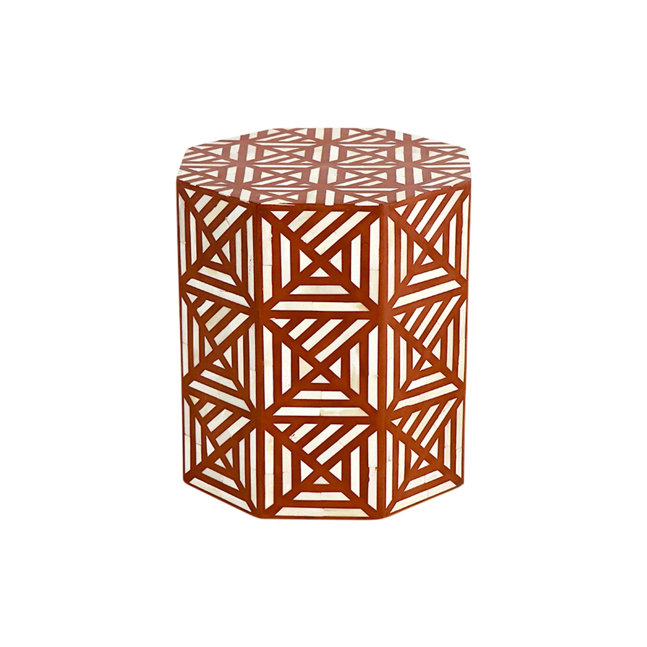 Geometric Bone Inlaid Drum Side Table - Image 2