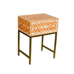 Bone Inlay Orange Ikat Bedside
