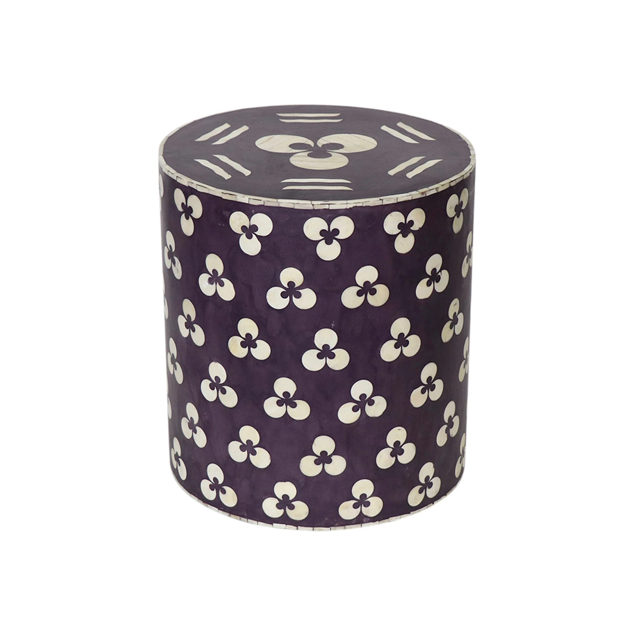 Chintamani Bone Inlay Drum Table- BlackBerry