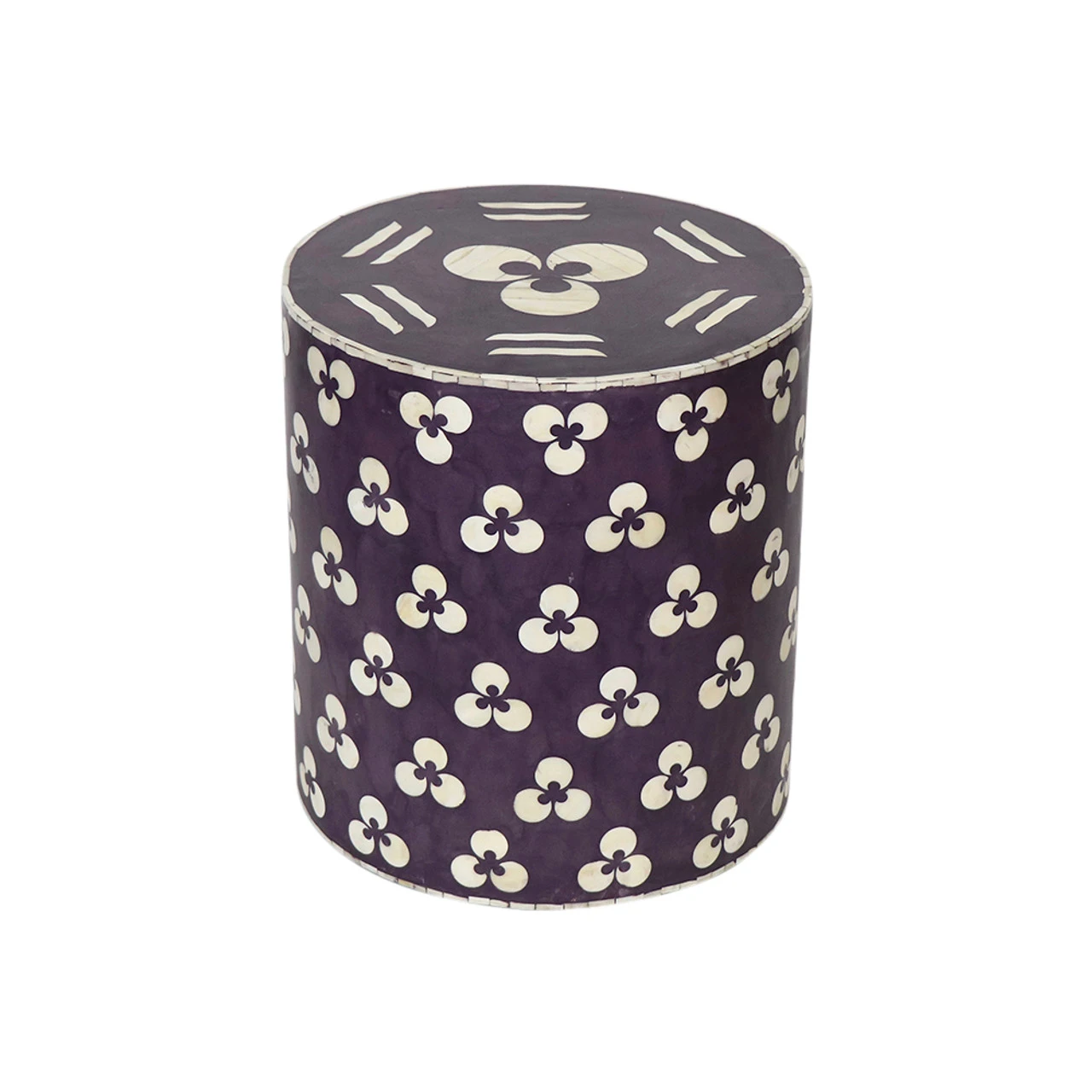 Chintamani Bone Inlay Drum Table- BlackBerry - Image 2