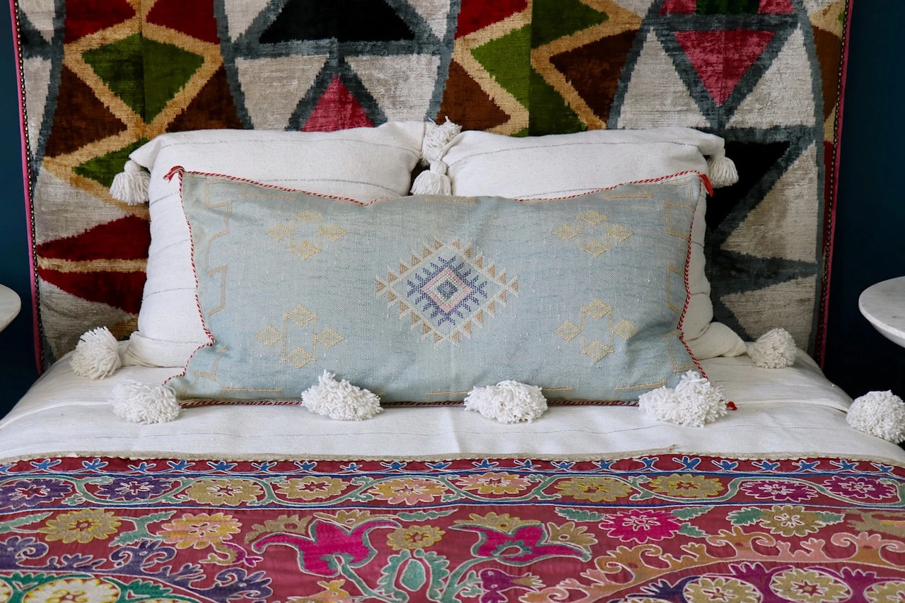 Light Blue Moroccan Sabra Silk Pillow - Image 3