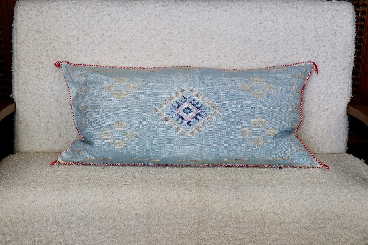 Light Blue Moroccan Sabra Silk Pillow - Image 4