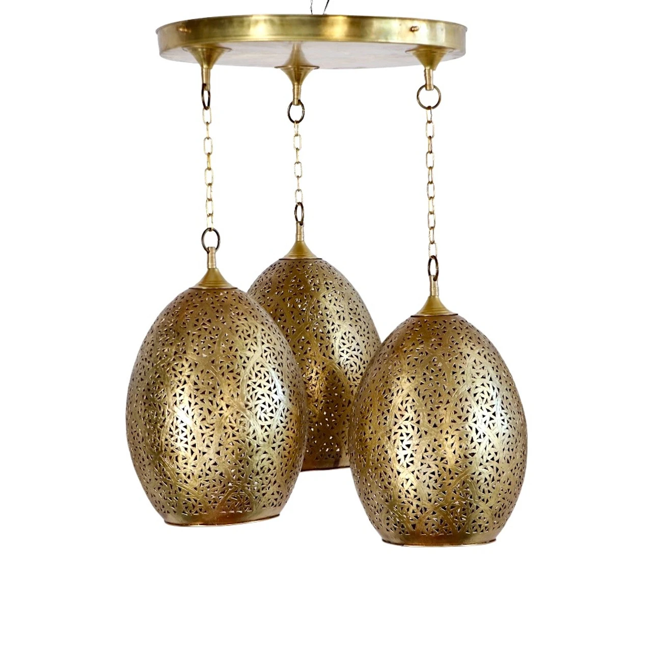 Moroccan Antique Brass Chandelier - Image 3