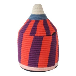 Moroccan Bread Basket, Coral & Purple