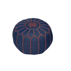Moroccan LeatherDenim Pouf