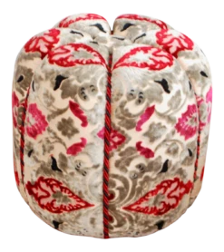 Moroccan Fabric Pouf,Red & Grey Velvet