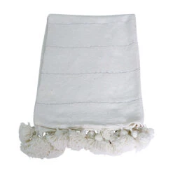 Moroccan Pom Pom Blanket - White & Silver