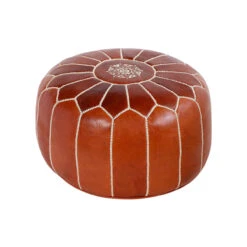 Moroccan Tan Leather Pouf