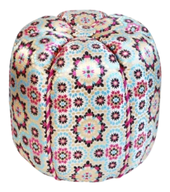 Moroccan Fabric Pouf, Pink Zellig