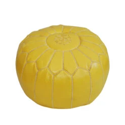 Moroccan Leather Pouf - Yellow
