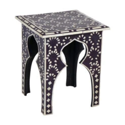 Pruna Bone Inlay Stool - Black Berry