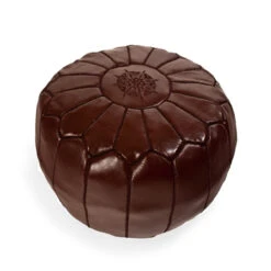 Moroccan BrownLeather Pouf