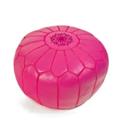 Moroccan Leather Pouf - Fuchsia
