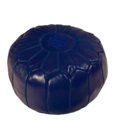 Moroccan Leather Navy Pouf