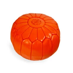 Orange Moroccan Leather Pouf