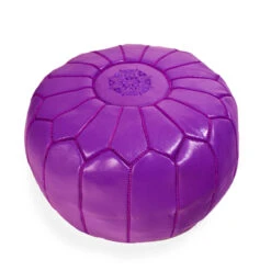 Moroccan Purple Leather Pouf