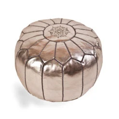 Moroccan Silver Leather Pouf