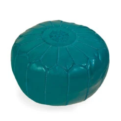 Moroccan Leather Teal Pouf